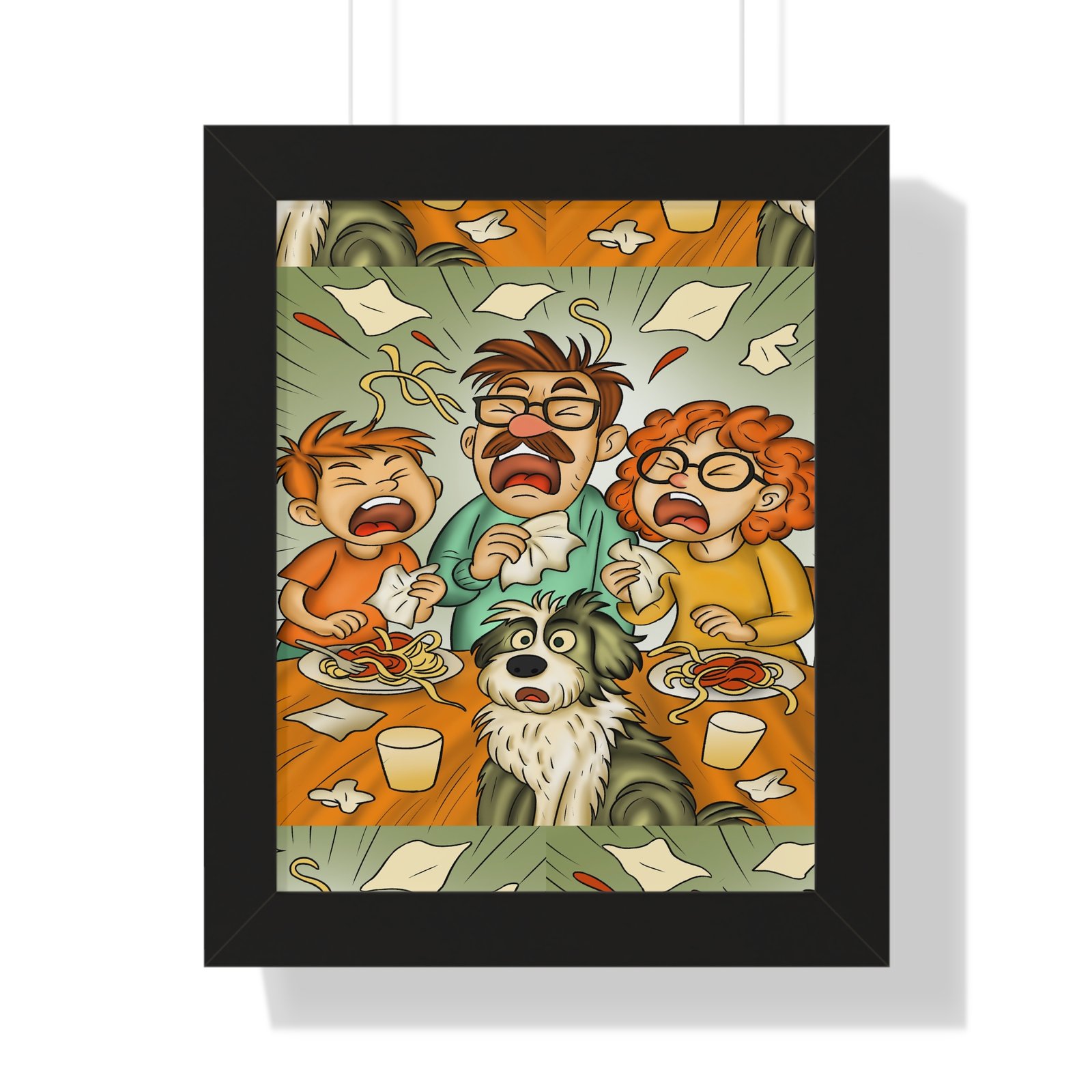 Framed Poster — Funny Family Dinner Chaos Illustration
