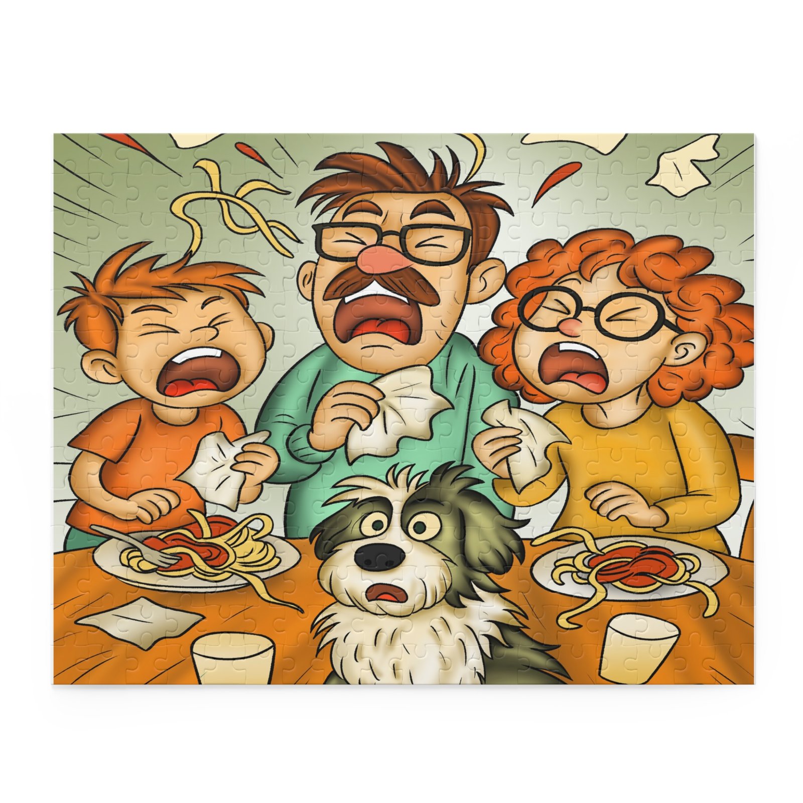 Family Spaghetti Sneeze Puzzle — Funny Family Dinner Jigsaw (120/252/500pcs)