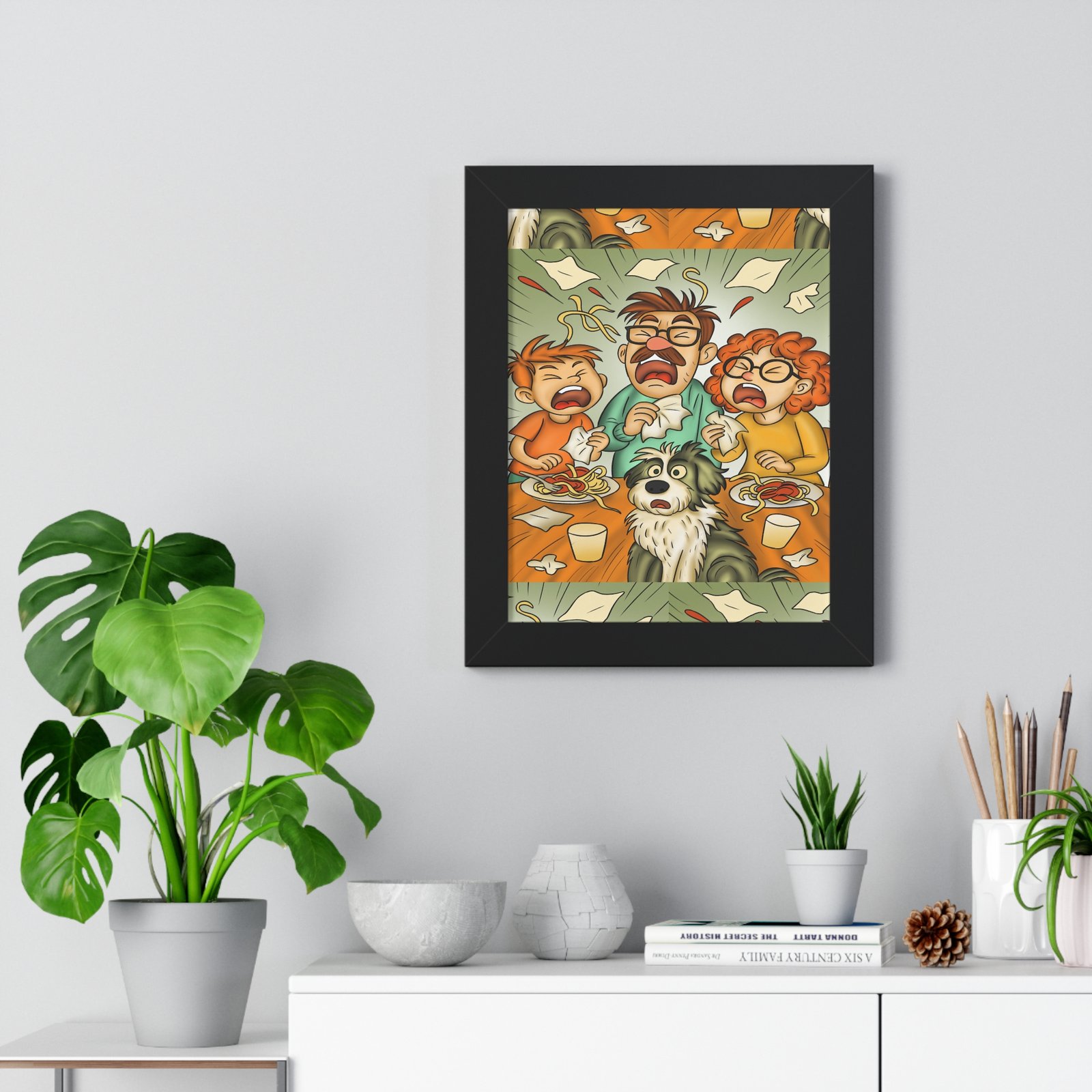Framed Poster — Funny Family Dinner Chaos Illustration - Image 2