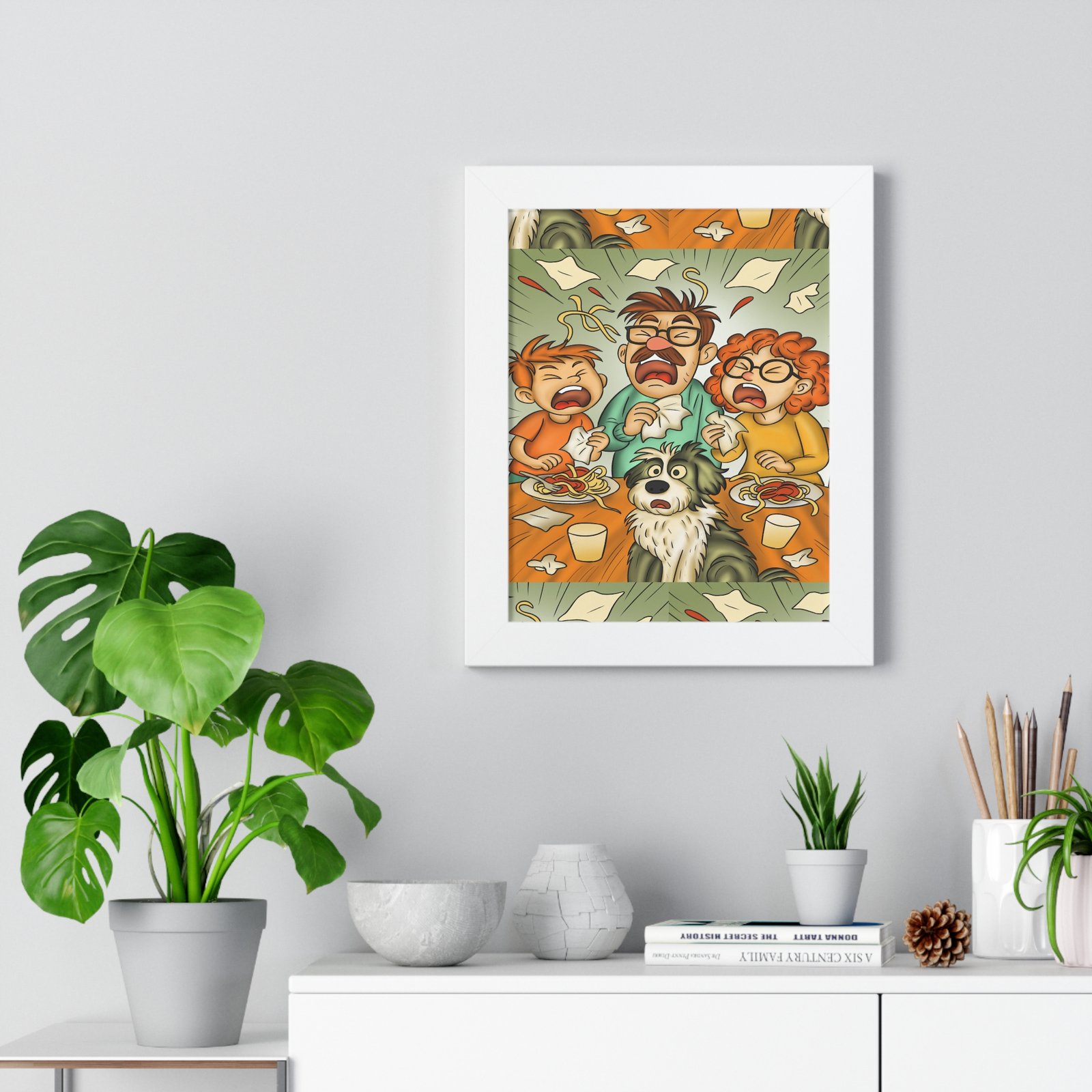 Framed Poster — Funny Family Dinner Chaos Illustration - Image 4